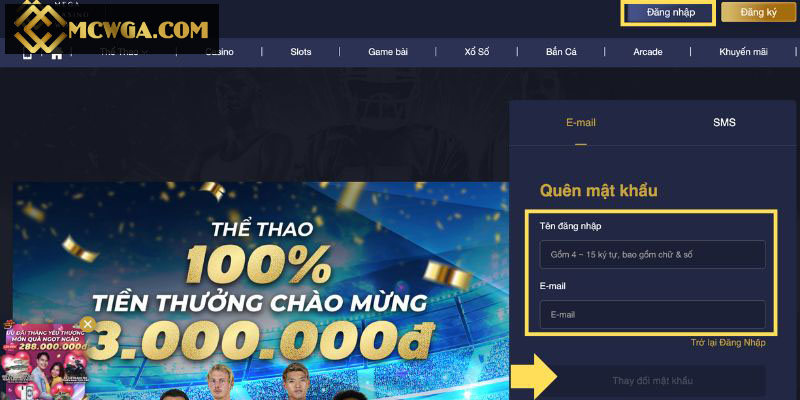 Cách lấy lại mật khẩu khi quên mật khẩu đăng nhập MCW