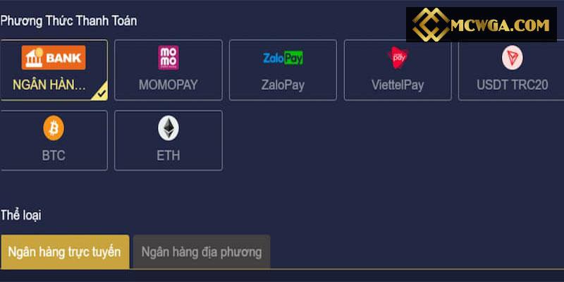 Nạp tiền MCW bằng hình thức chuyển khoản bằng ngân hàng
